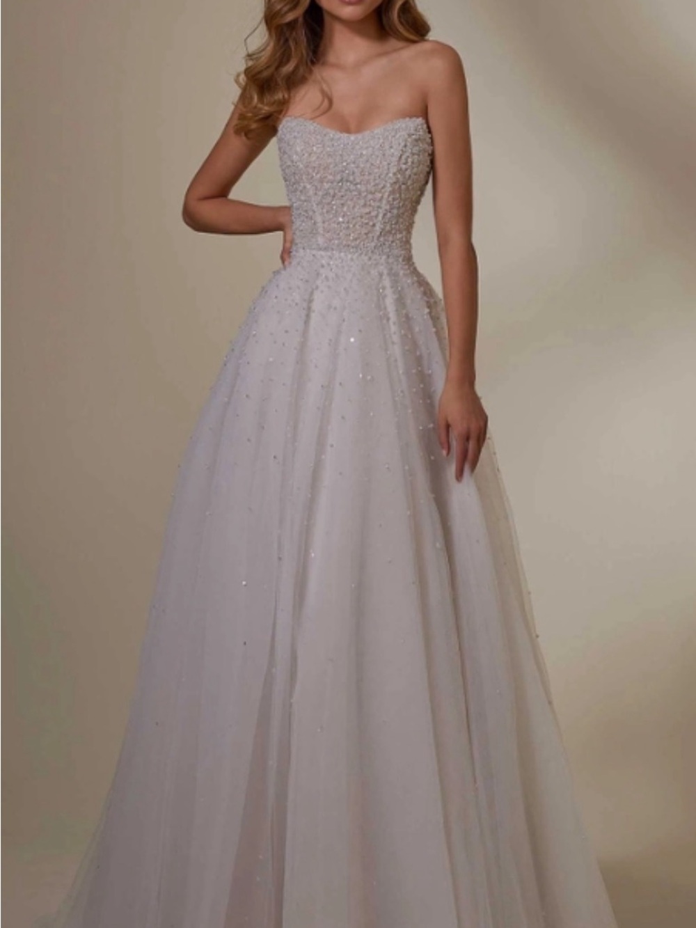 Morilee 2555 Ivory wedding dress size 8 pearls NWOT